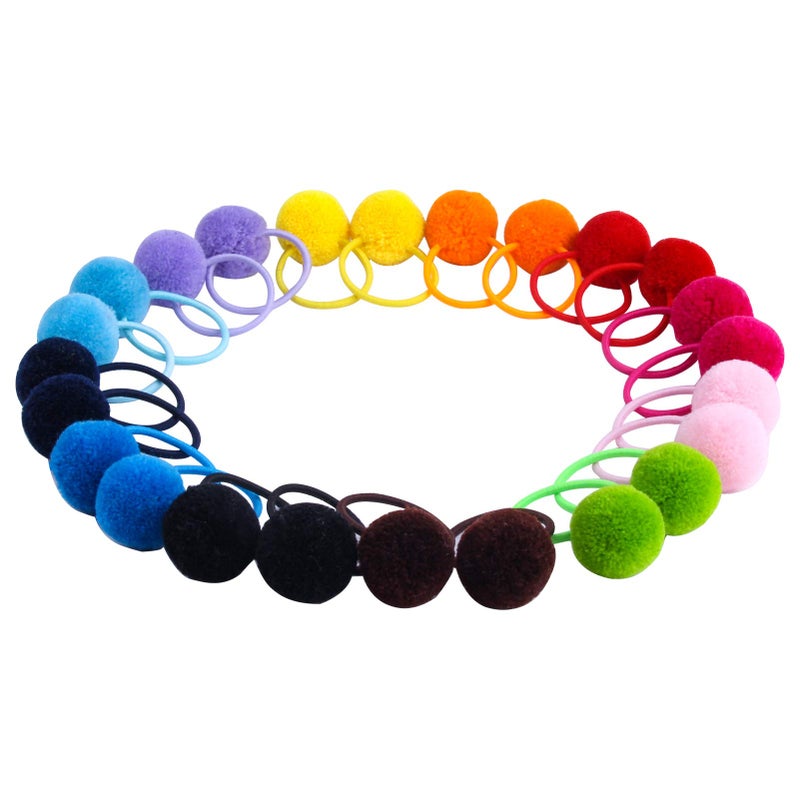Suyegirl 24 Pcs Girls Fluffy Pom Ball Hair Ties, Hair Elastics, Value Set, Ponytail Holders for Girls & Toddlers - Image 2